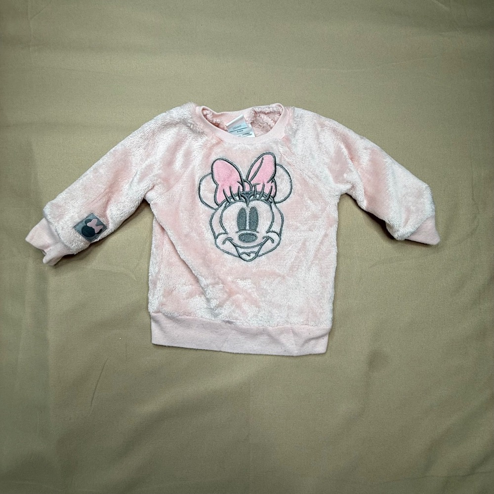 Disney Baby Minnie Mouse Pink Faux Fur Fuzzy Sweatshirt 3-6 Months